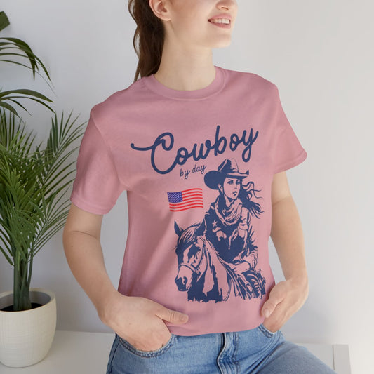 Cowboy by Day Unisex Tee | Western Apparel, Rodeo Shirt, Country Fashion, Gifts for Horse Lovers, Patriotic Outfit