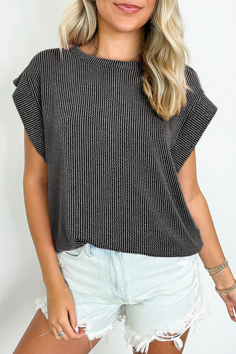 Sepia Rose Twisted Rib Wide Sleeve Crew Neck T Shirt