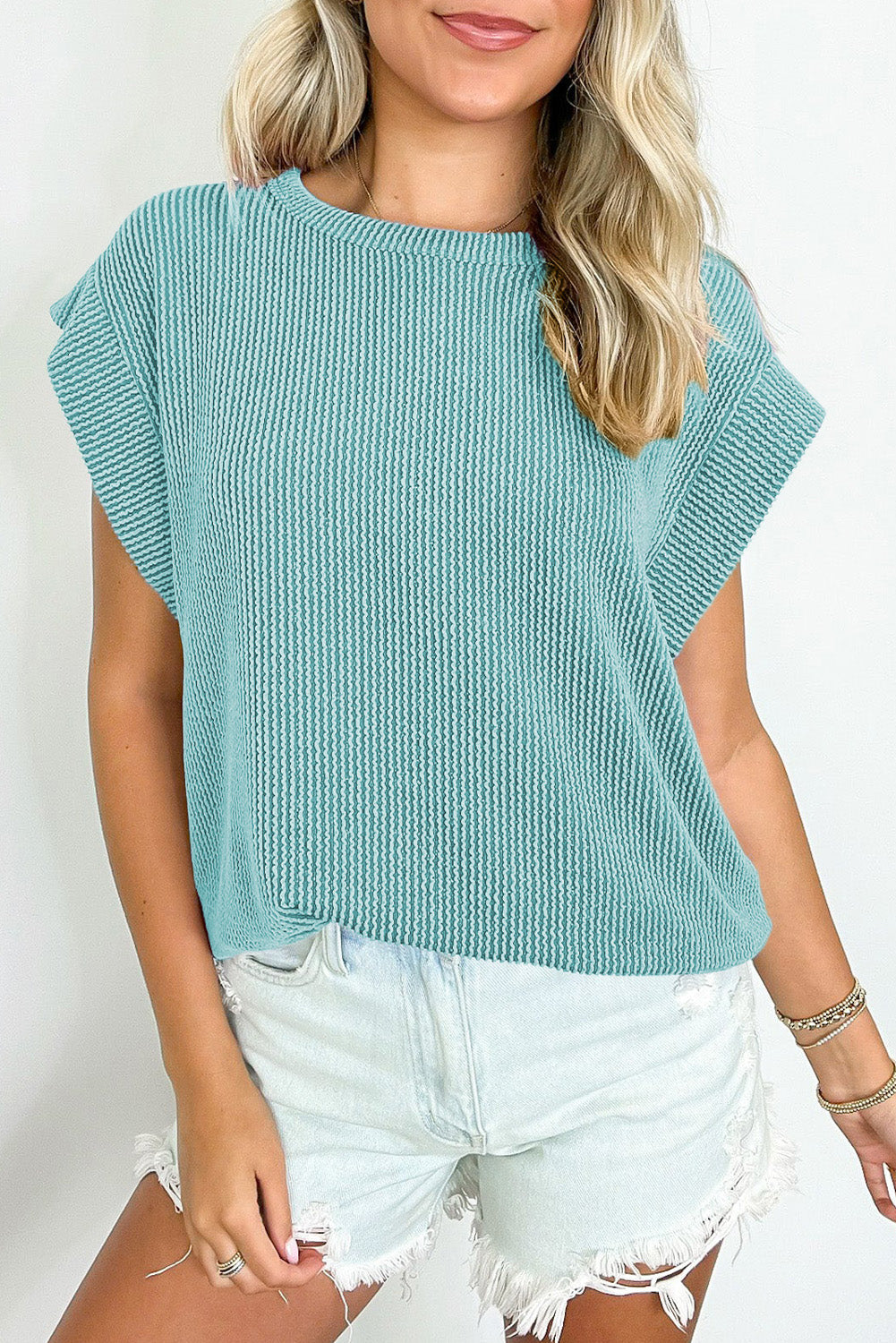 Sepia Rose Twisted Rib Wide Sleeve Crew Neck T Shirt