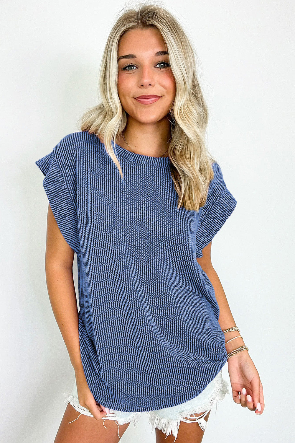 Sepia Rose Twisted Rib Wide Sleeve Crew Neck T Shirt