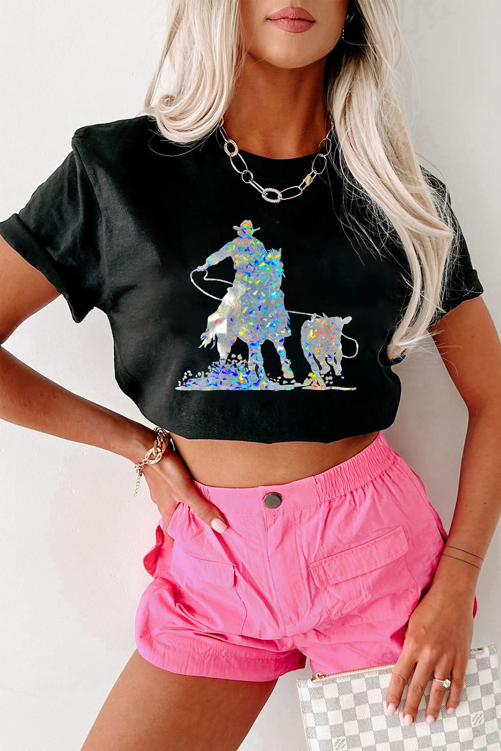 Black Western Cowboy Graphic Crewneck Tee
