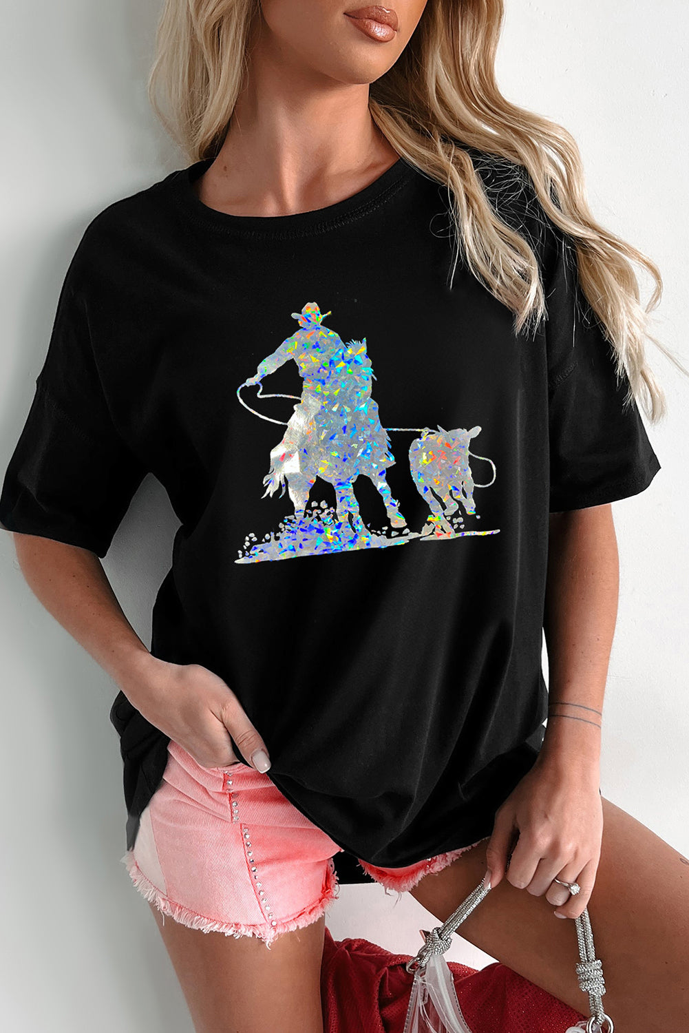 Black Western Cowboy Graphic Crewneck Tee