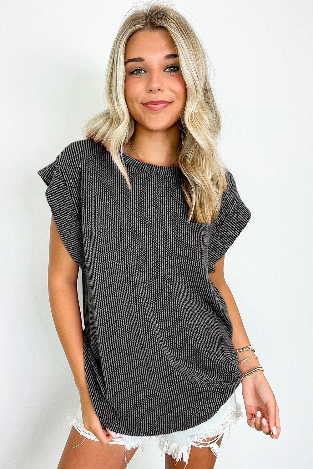 Sepia Rose Twisted Rib Wide Sleeve Crew Neck T Shirt