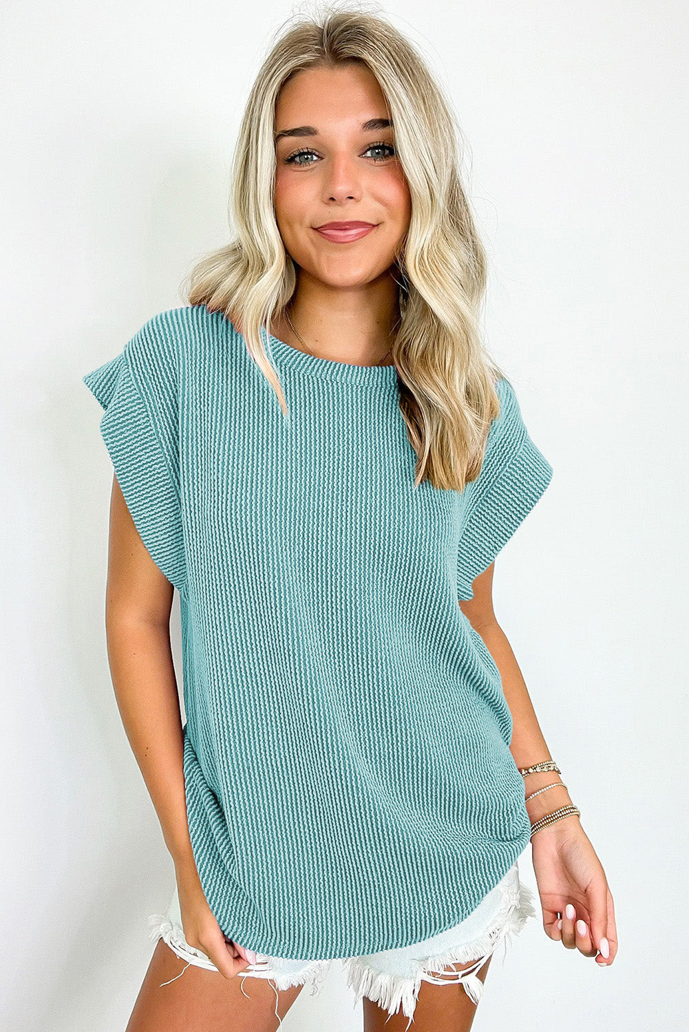Sepia Rose Twisted Rib Wide Sleeve Crew Neck T Shirt