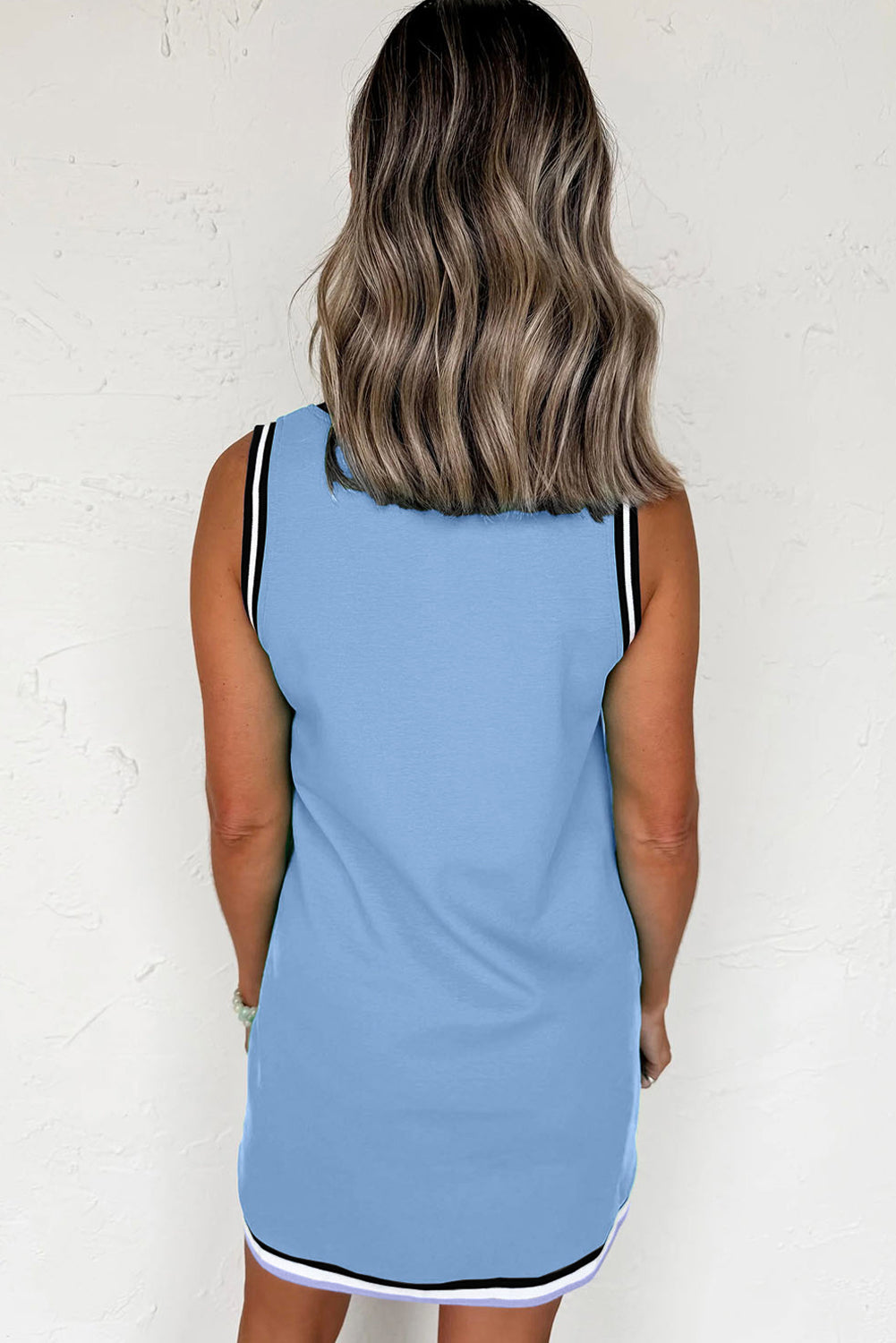 Mint Green Color Contrast Trim V Neck Shift Sleeveless Mini Dress