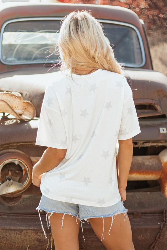 Khaki Patriotic Flag Bow Graphic Starry Round Neck T Shirt