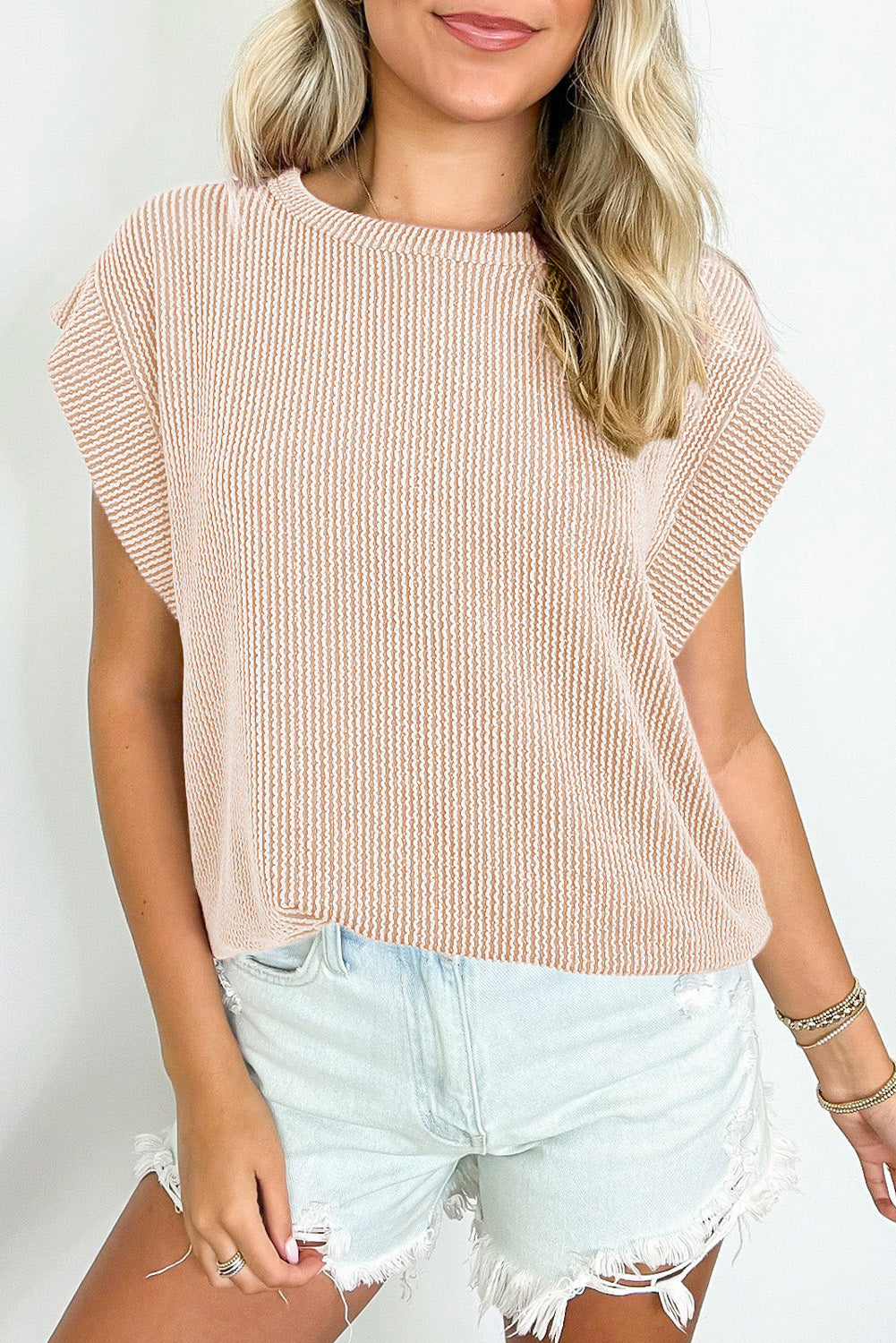 Sepia Rose Twisted Rib Wide Sleeve Crew Neck T Shirt