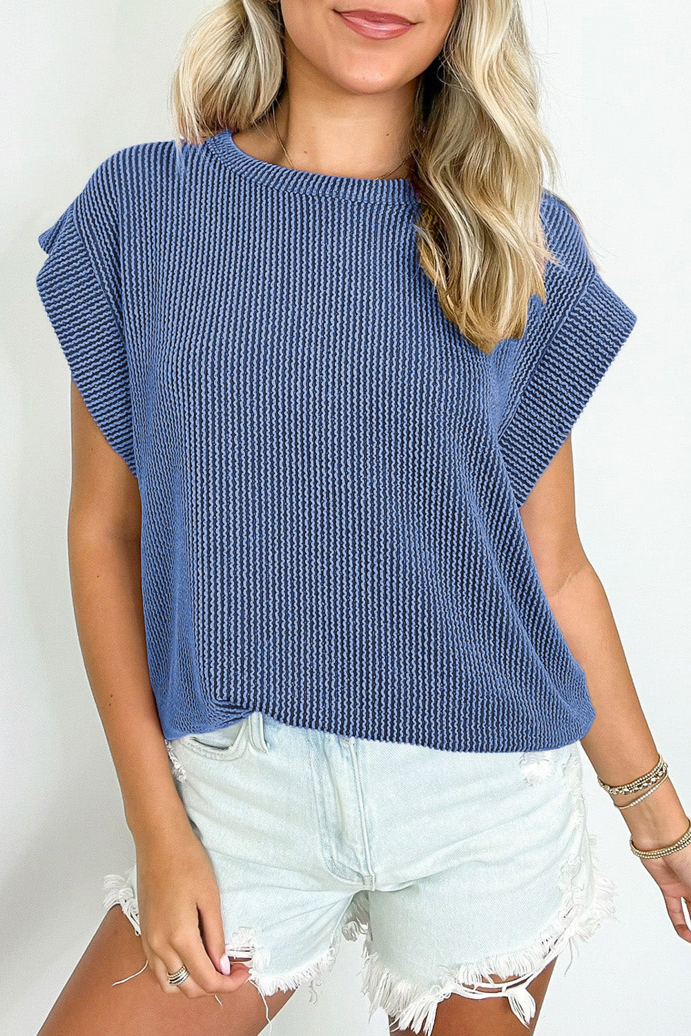 Sepia Rose Twisted Rib Wide Sleeve Crew Neck T Shirt