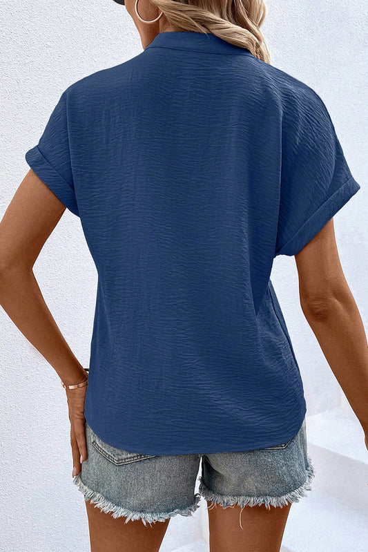 Sail Blue Notched Neck Batwing Sleeve Blouse
