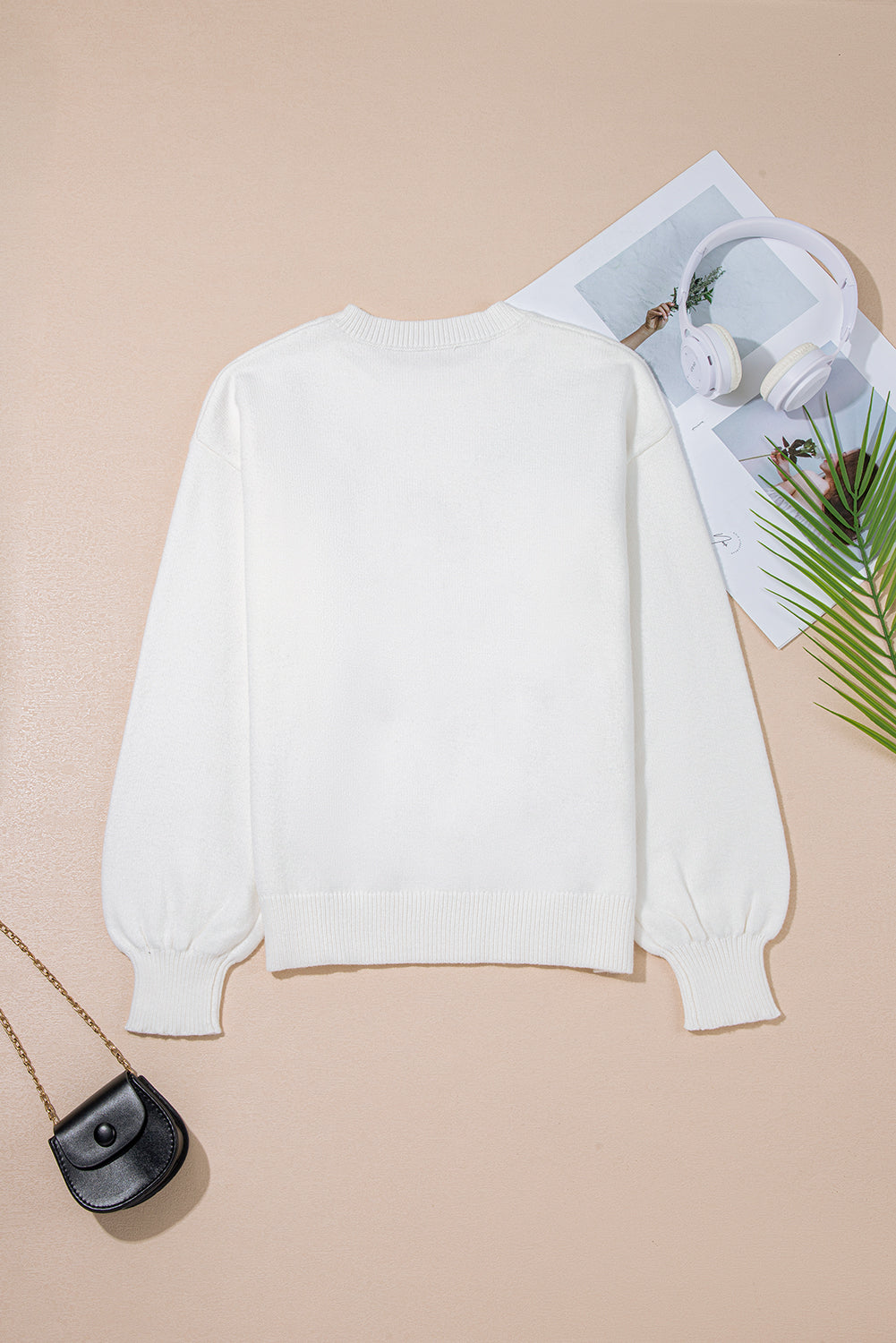 White Tinsel Boots Horseshoe Star Pattern Knit Sweater