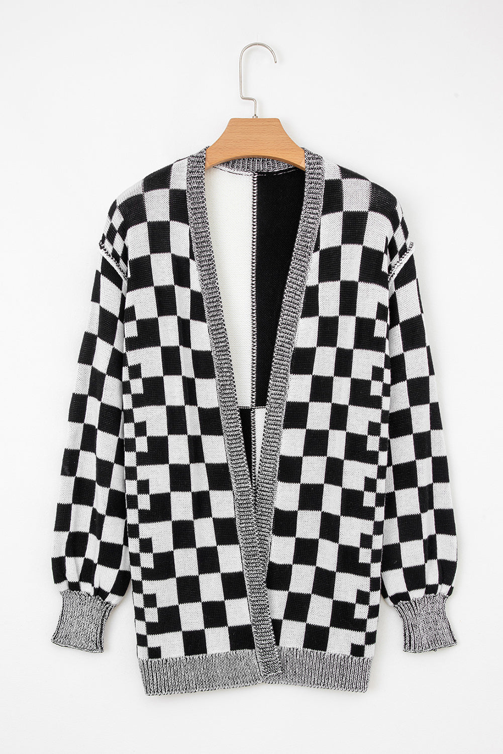 Orange Checkered Open Front Drop Shoulder Cardigan